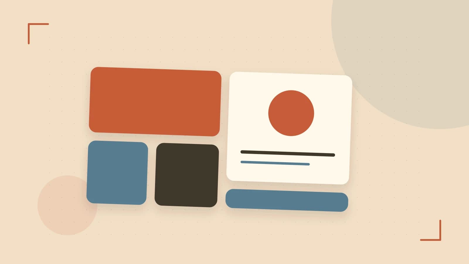 Editorial illustration of responsive browser layouts, overlapping design components and a color system