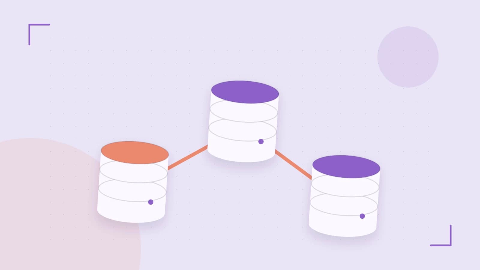 Editorial illustration of structured records, database cylinders and relationships between tables