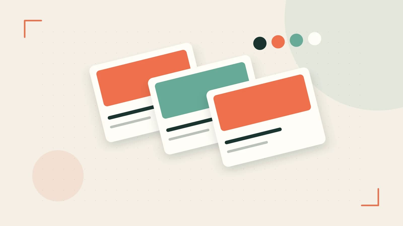 Editorial illustration of responsive browser layouts, overlapping design components and a color system