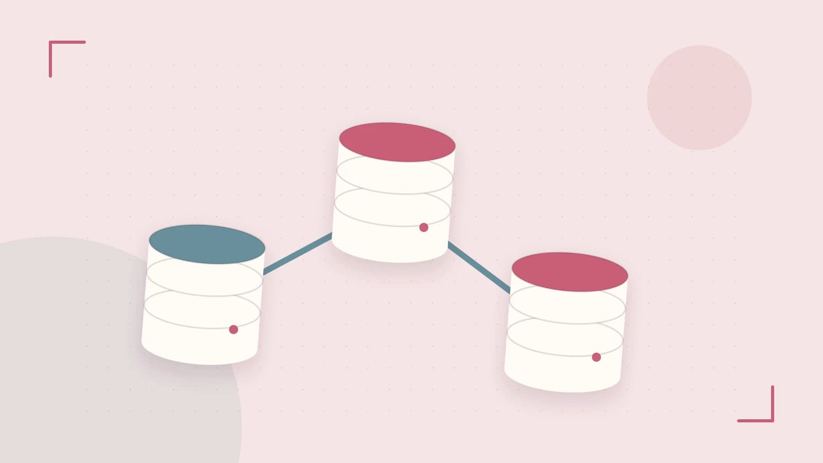 Editorial illustration of structured records, database cylinders and relationships between tables