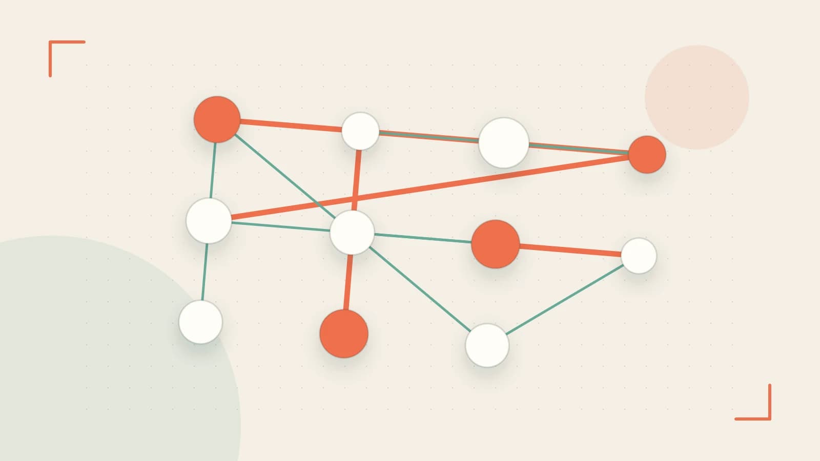 Editorial illustration of an algorithmic node graph with branching paths and a highlighted result