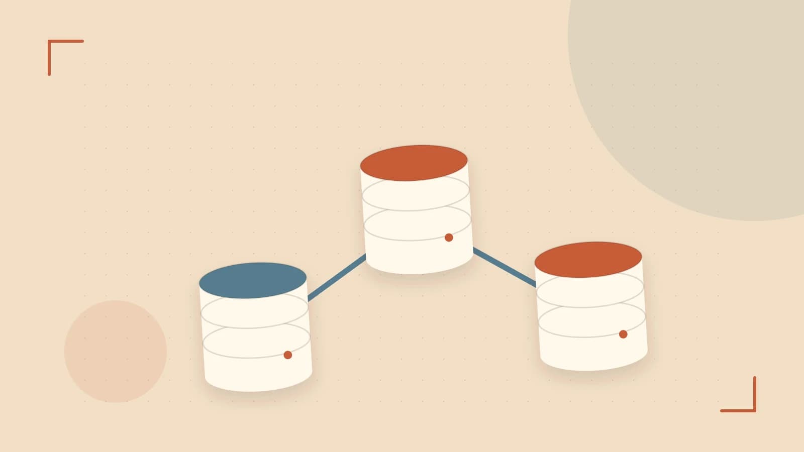 Editorial illustration of structured records, database cylinders and relationships between tables