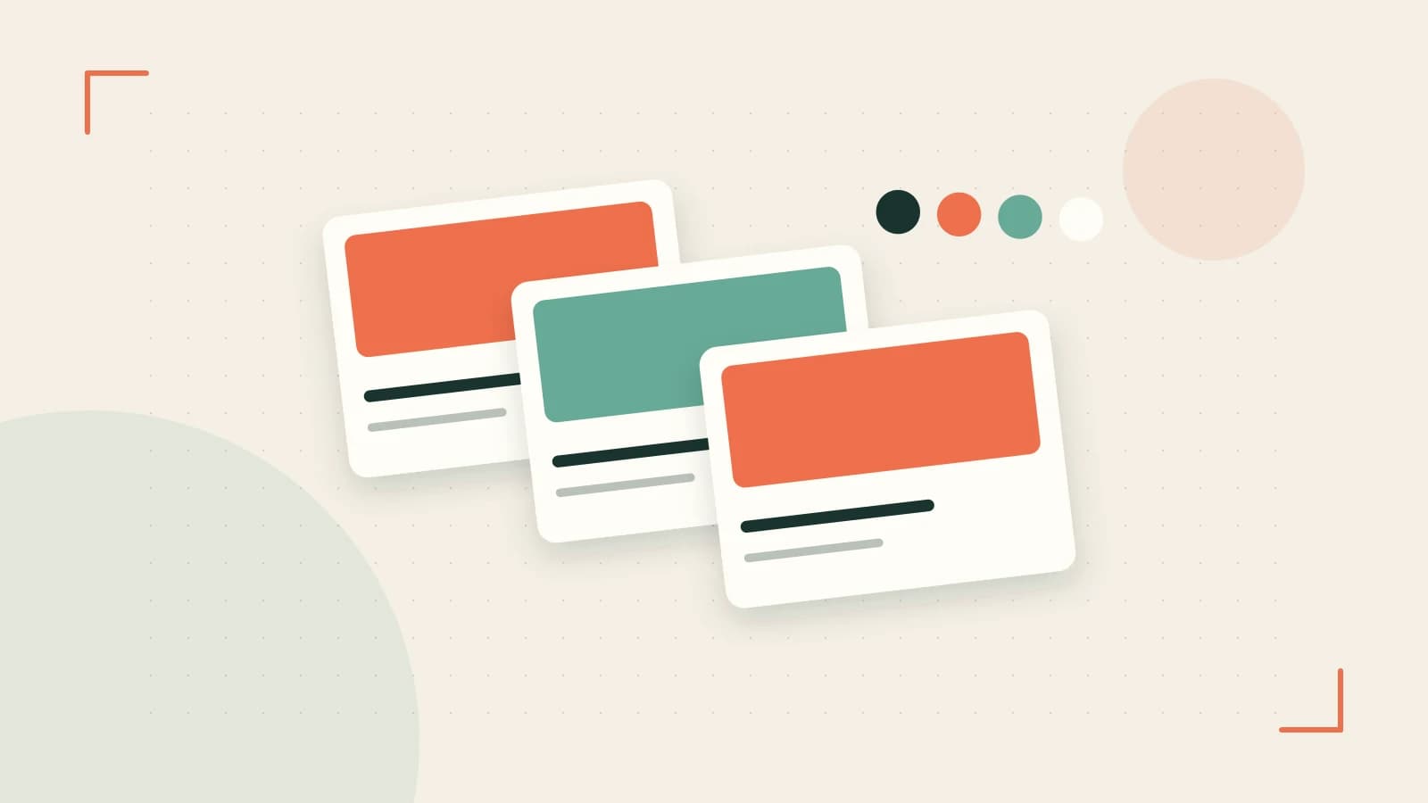 Editorial illustration of responsive browser layouts, overlapping design components and a color system