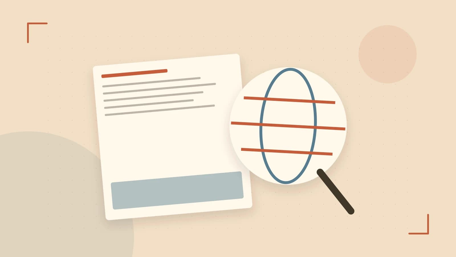 Editorial illustration of an editorial globe with meridians and layered geographic shapes
