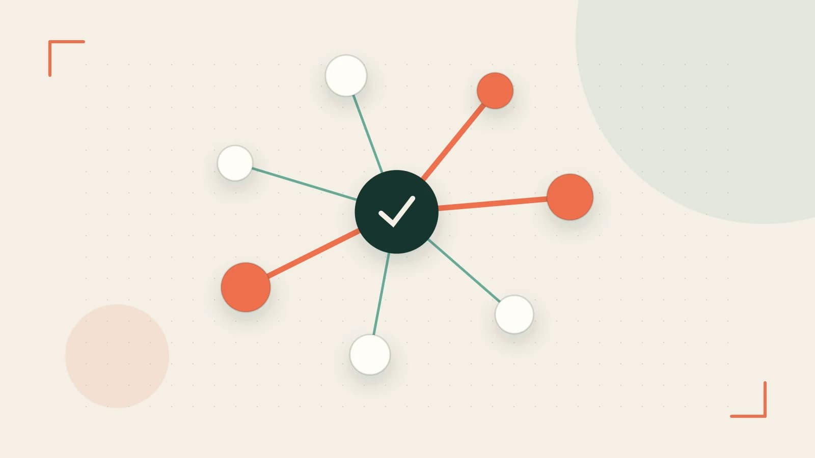 Editorial illustration of an algorithmic node graph with branching paths and a highlighted result