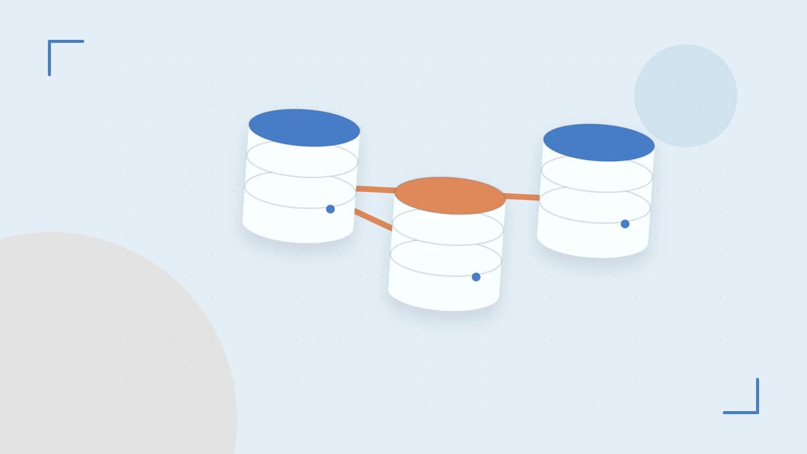 Editorial illustration of structured records, database cylinders and relationships between tables