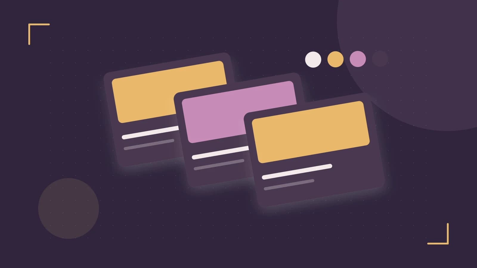 Editorial illustration of responsive browser layouts, overlapping design components and a color system