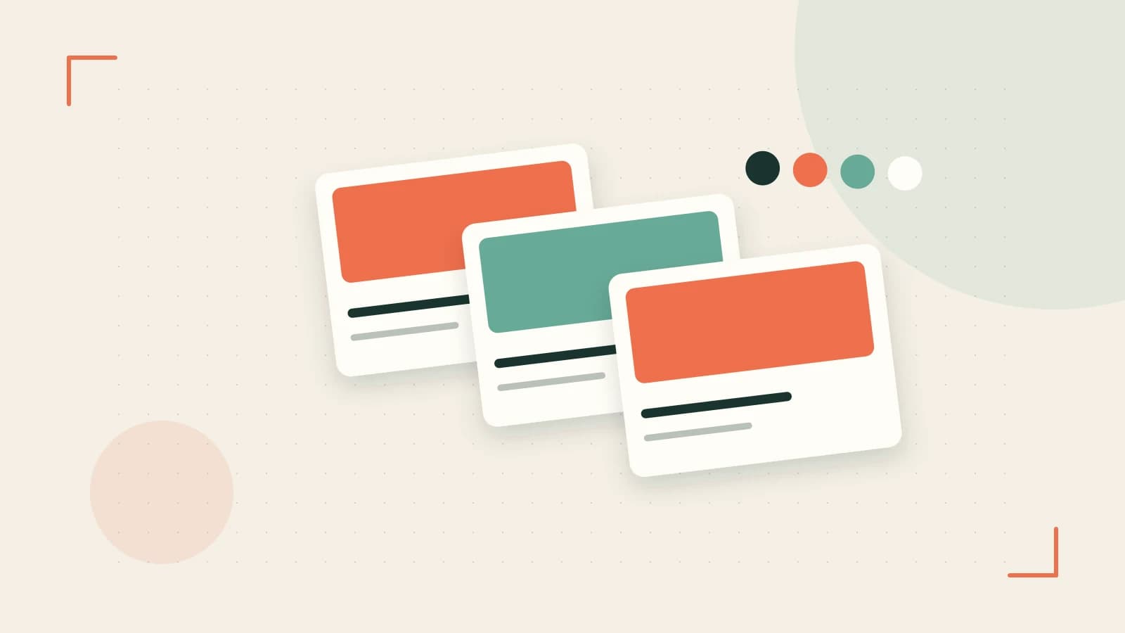 Editorial illustration of responsive browser layouts, overlapping design components and a color system