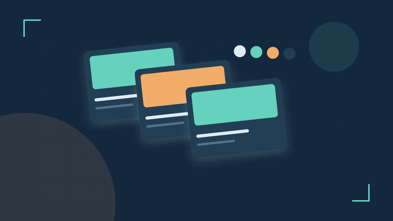 Editorial illustration of responsive browser layouts, overlapping design components and a color system
