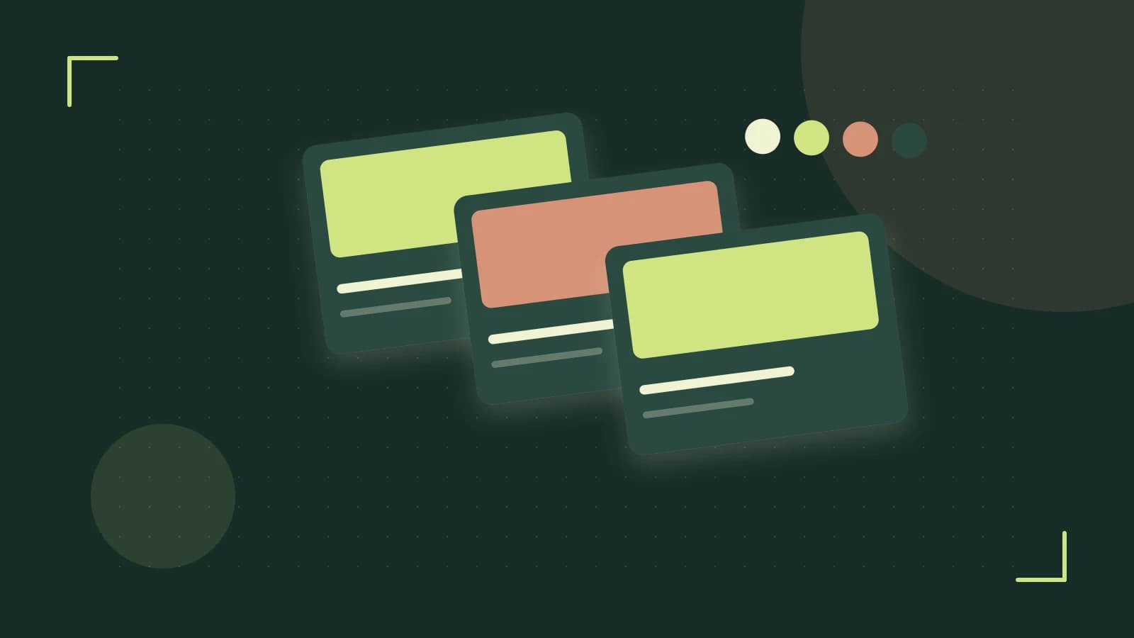 Editorial illustration of responsive browser layouts, overlapping design components and a color system