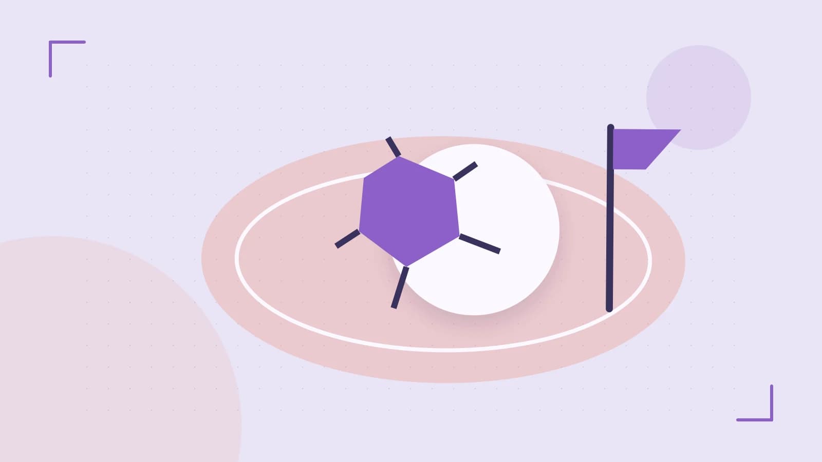 Editorial illustration of a stylized sports ball, stadium geometry and dynamic arcs