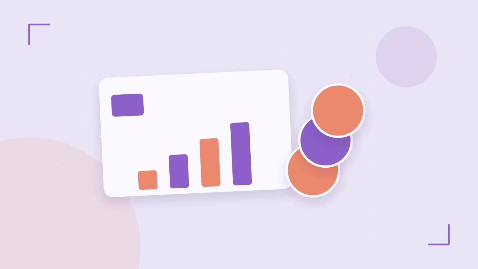 Editorial illustration of abstract coins, a payment card and a geometric financial chart without data labels