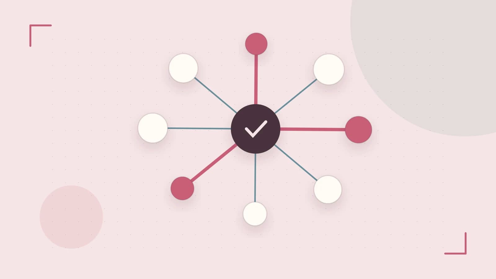 Editorial illustration of an algorithmic node graph with branching paths and a highlighted result
