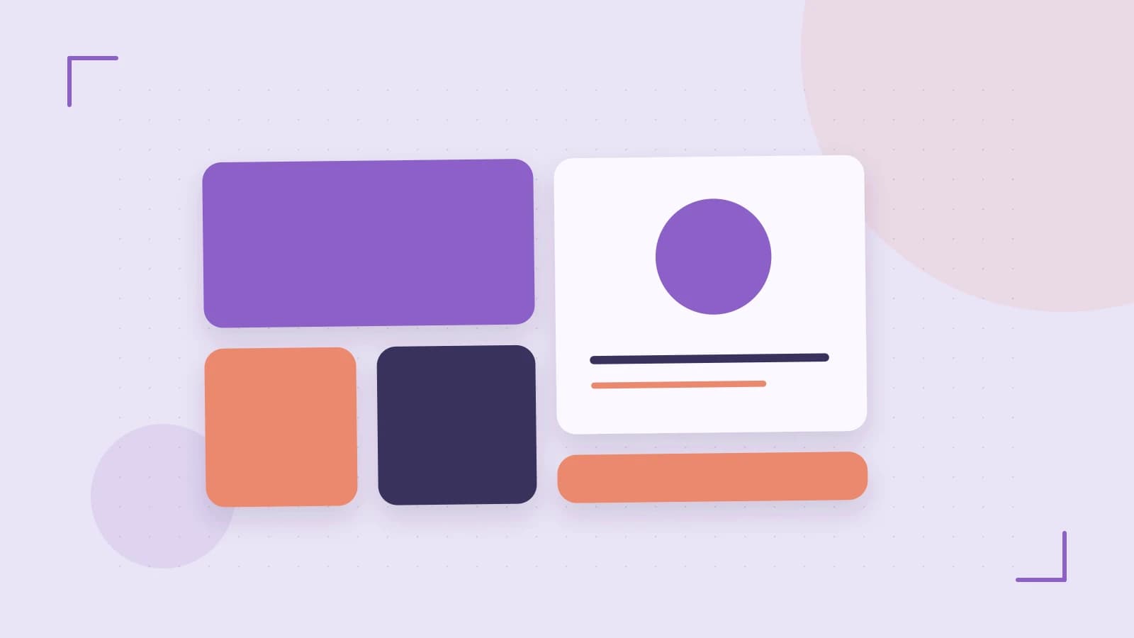 Editorial illustration of responsive browser layouts, overlapping design components and a color system