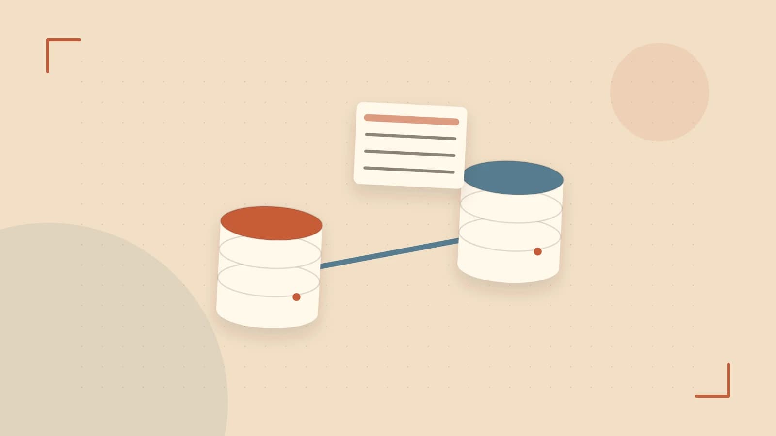 Editorial illustration of structured records, database cylinders and relationships between tables