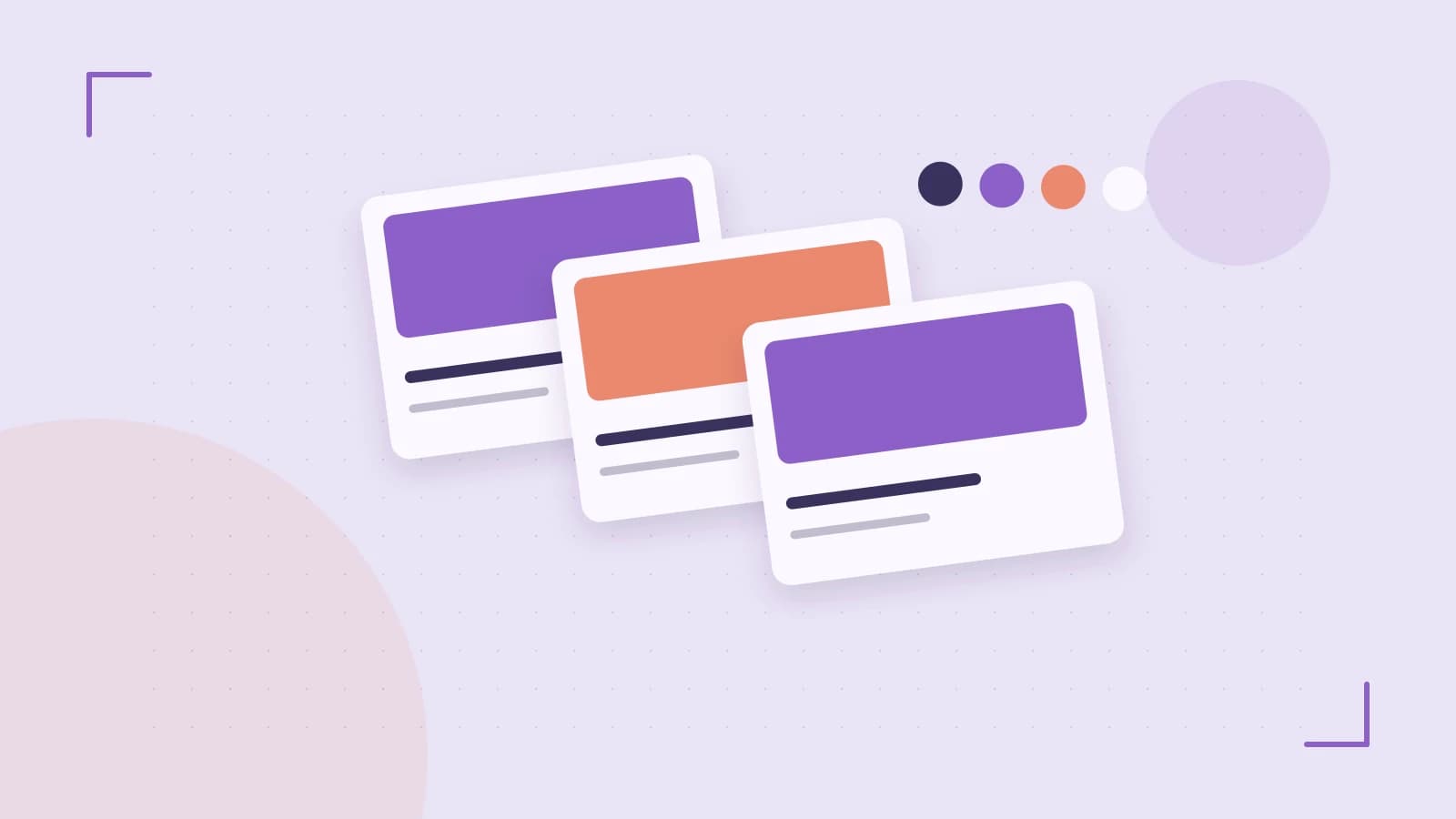 Editorial illustration of responsive browser layouts, overlapping design components and a color system
