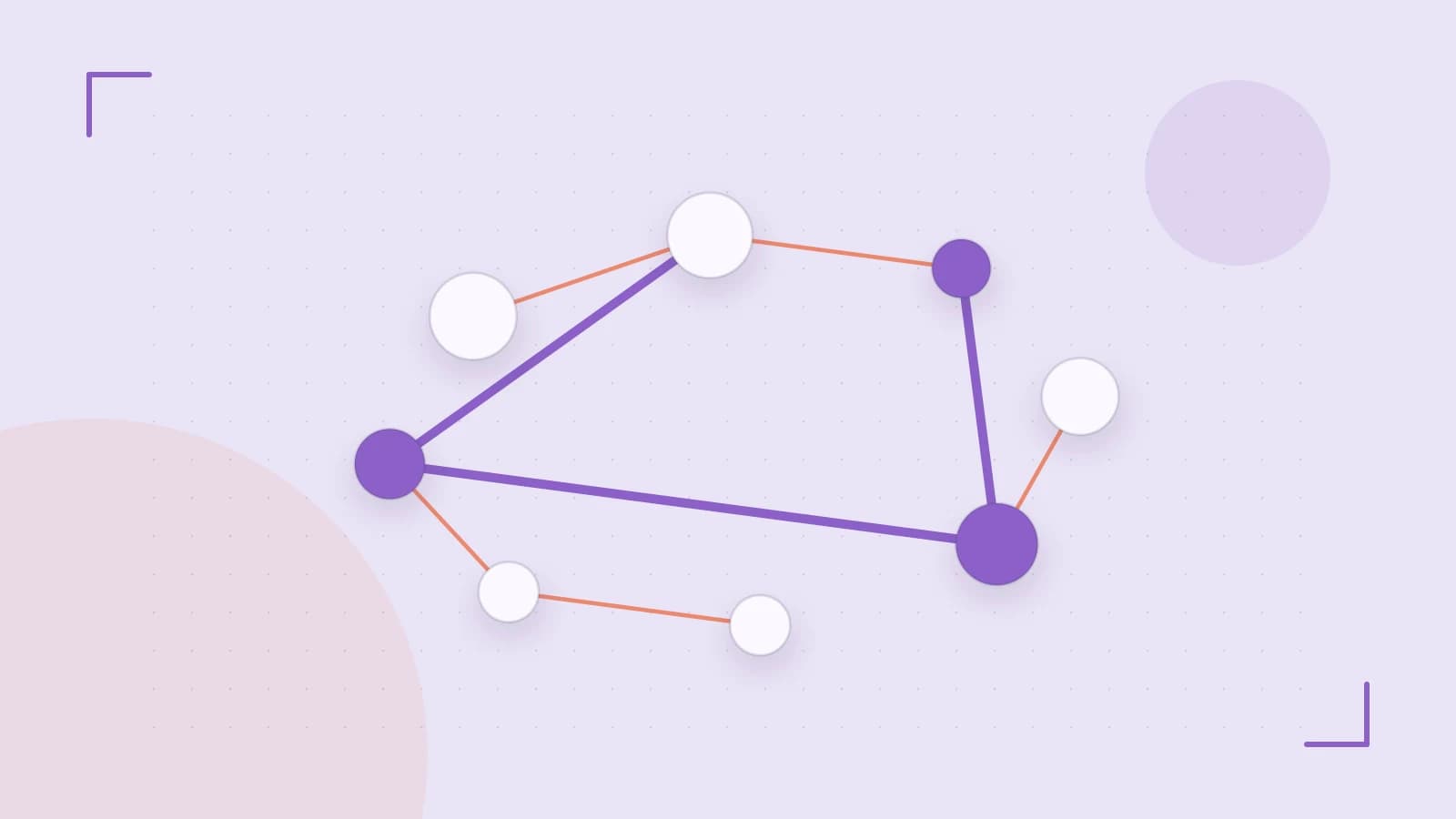 Editorial illustration of an algorithmic node graph with branching paths and a highlighted result