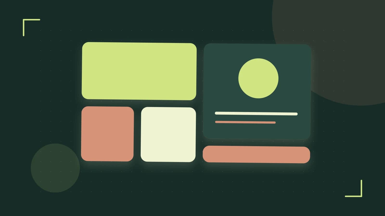 Editorial illustration of responsive browser layouts, overlapping design components and a color system