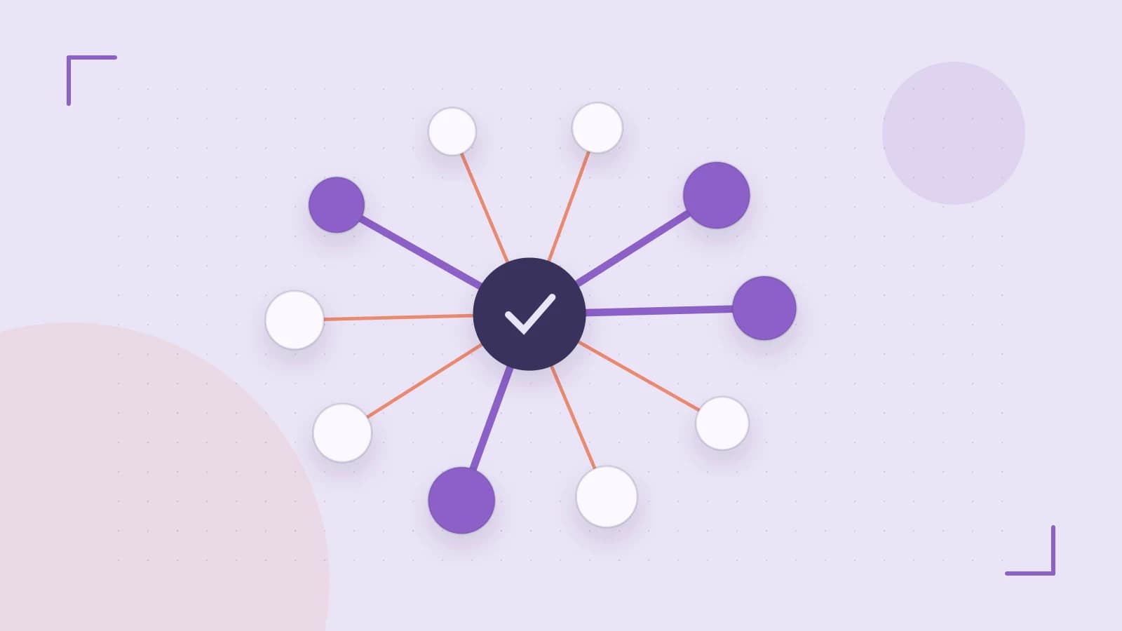 Editorial illustration of an algorithmic node graph with branching paths and a highlighted result