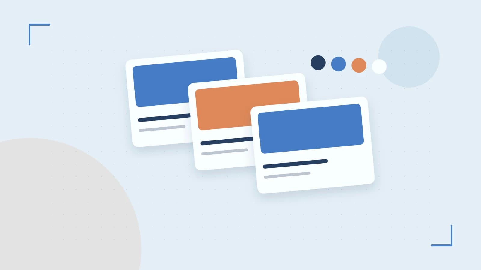 Editorial illustration of responsive browser layouts, overlapping design components and a color system