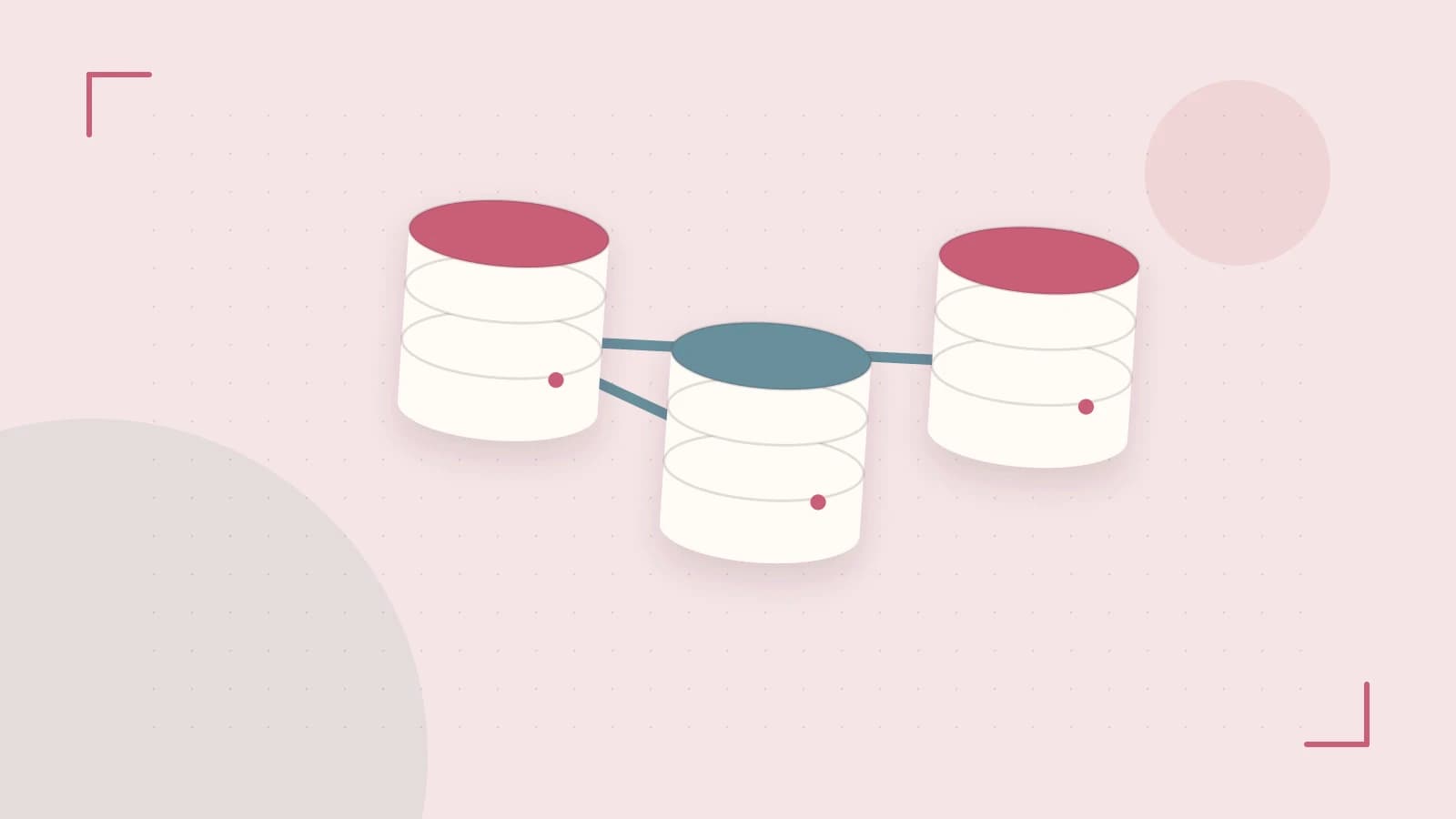Editorial illustration of structured records, database cylinders and relationships between tables
