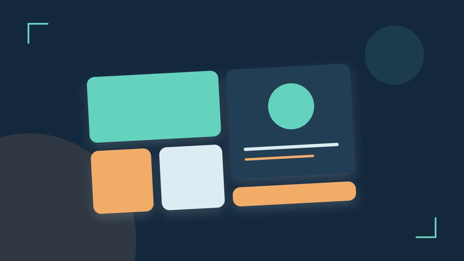 Editorial illustration of responsive browser layouts, overlapping design components and a color system
