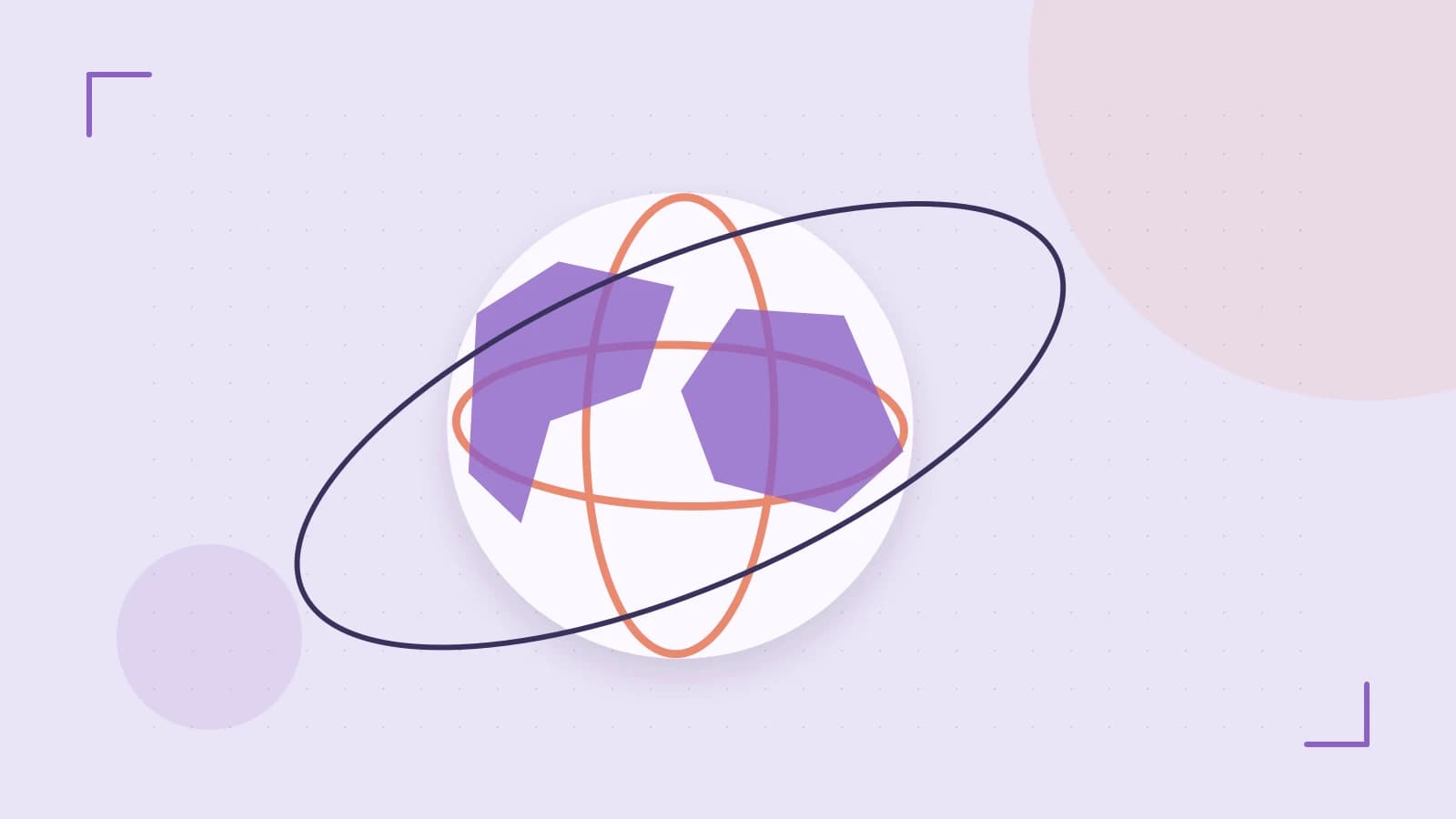 Editorial illustration of an editorial globe with meridians and layered geographic shapes