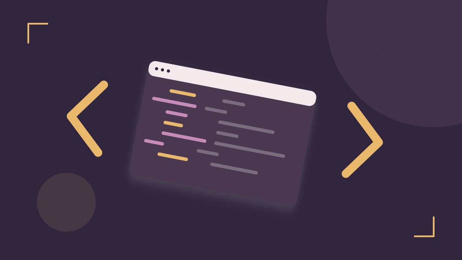 Editorial illustration of an abstract code editor, syntax blocks and oversized programming brackets
