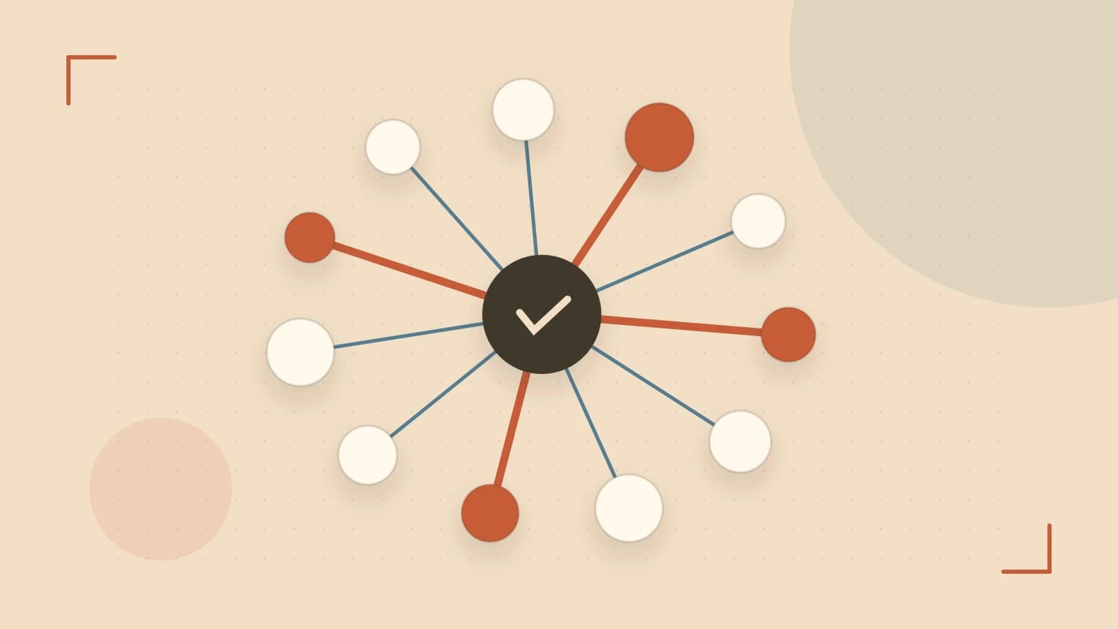 Editorial illustration of an algorithmic node graph with branching paths and a highlighted result