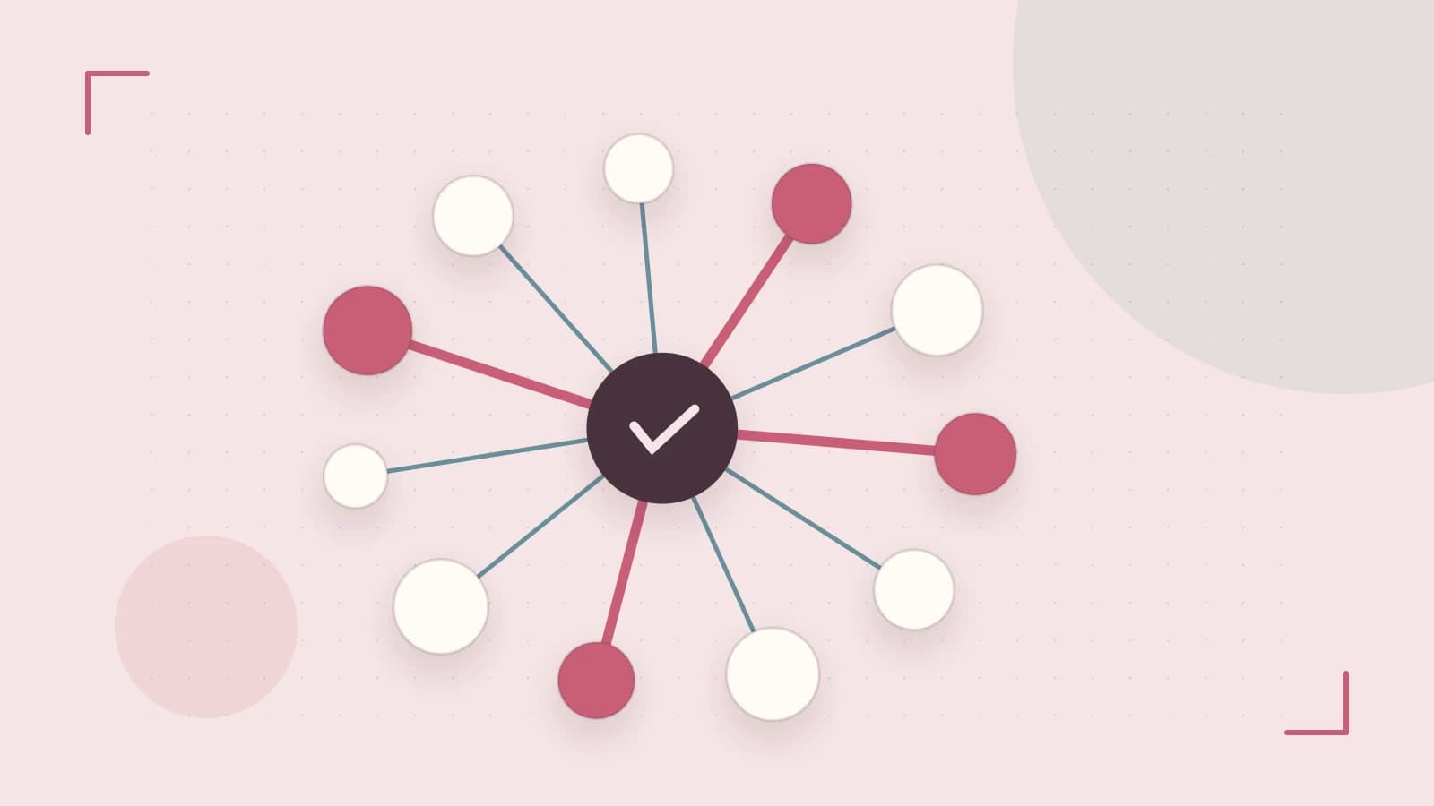 Editorial illustration of an algorithmic node graph with branching paths and a highlighted result