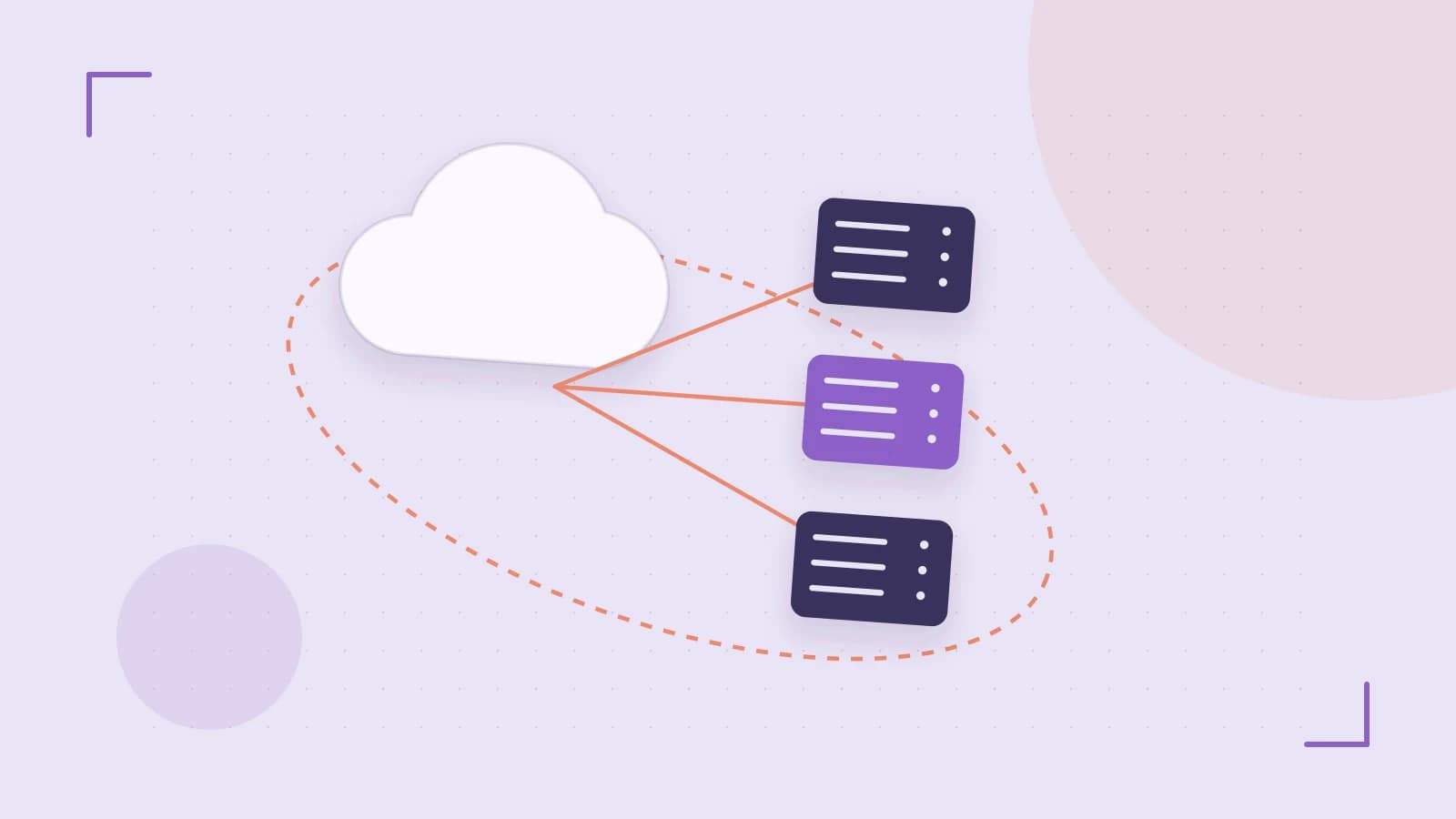 Editorial illustration of cloud infrastructure, connected server racks and an orbital service map