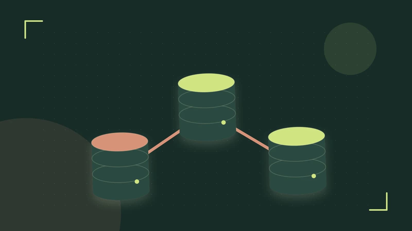 Editorial illustration of structured records, database cylinders and relationships between tables