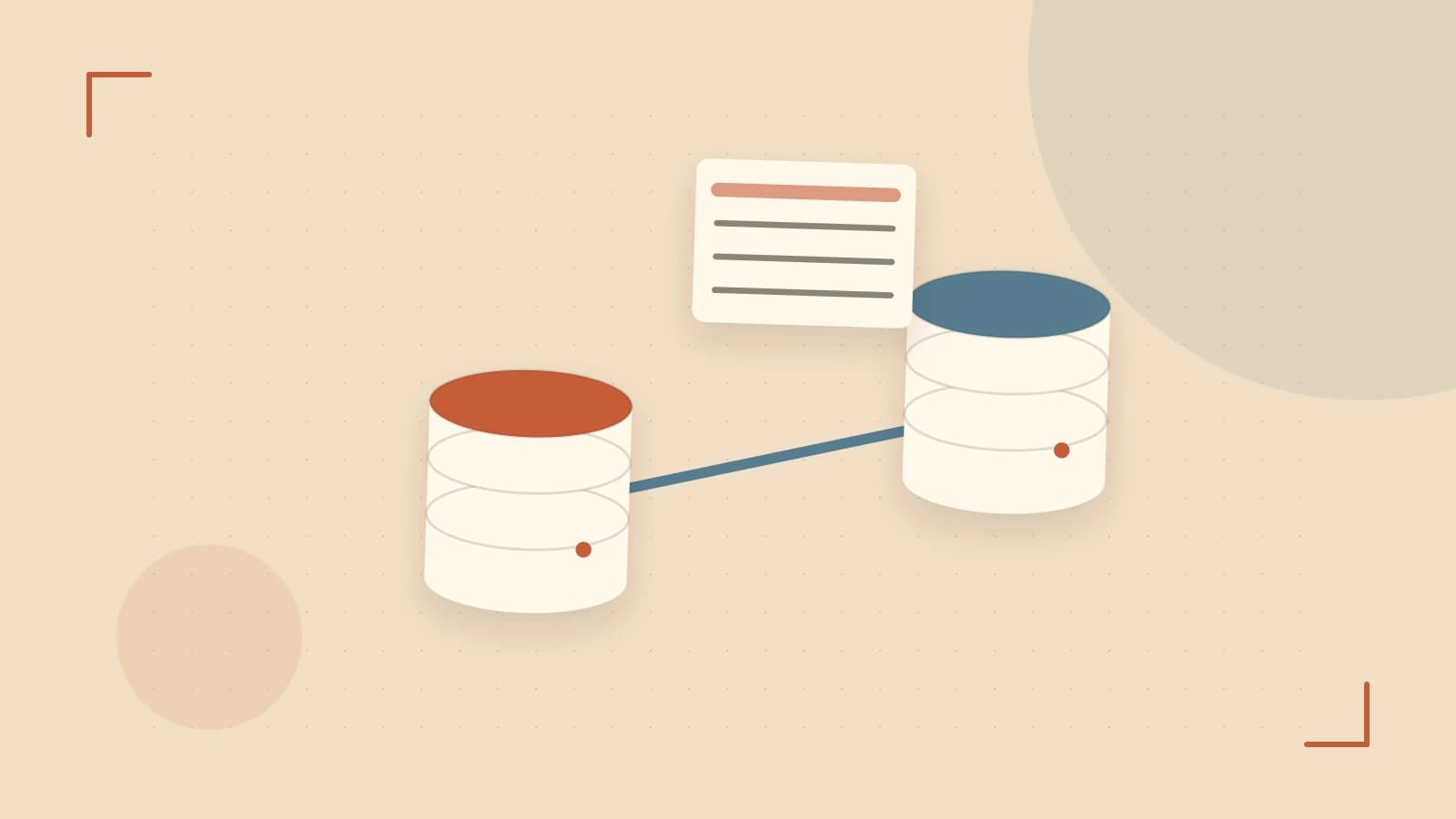 Editorial illustration of structured records, database cylinders and relationships between tables