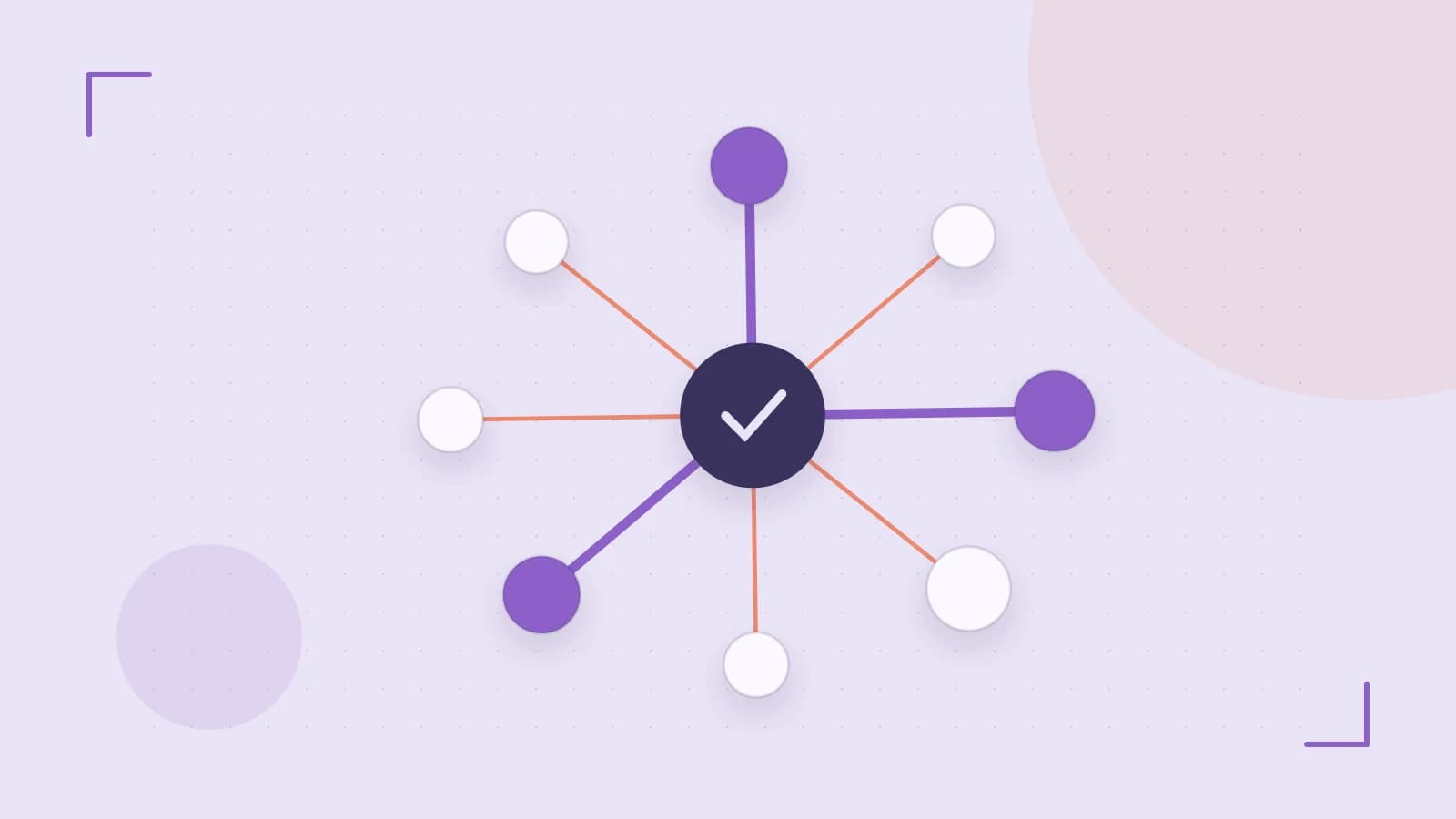 Editorial illustration of an algorithmic node graph with branching paths and a highlighted result
