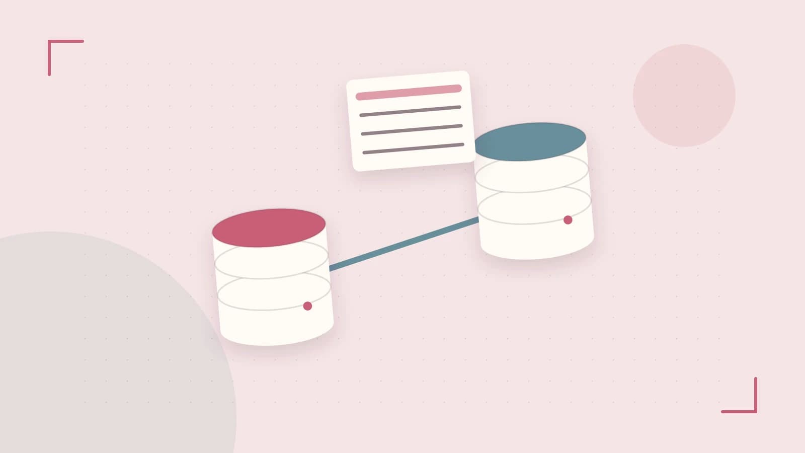 Editorial illustration of structured records, database cylinders and relationships between tables