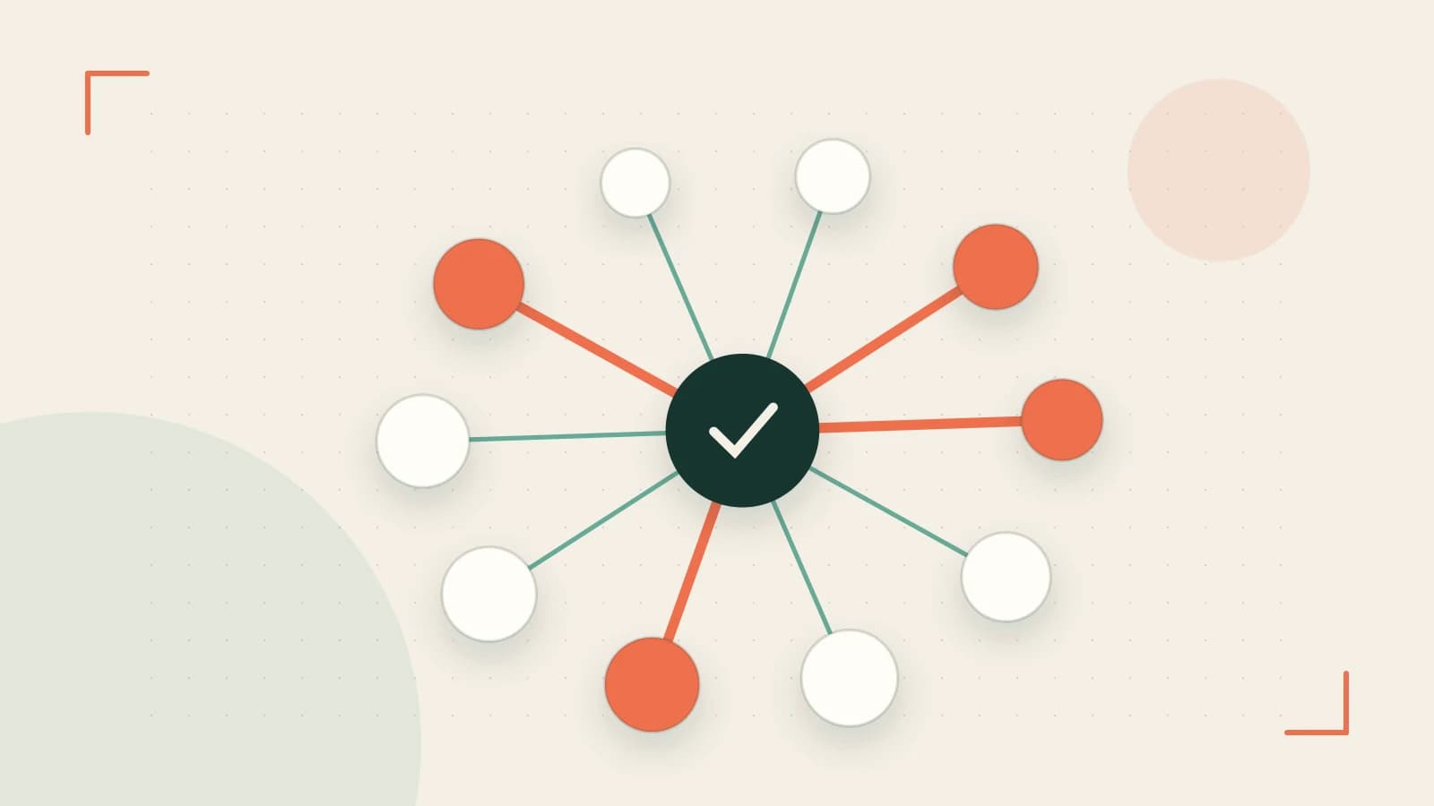 Editorial illustration of an algorithmic node graph with branching paths and a highlighted result