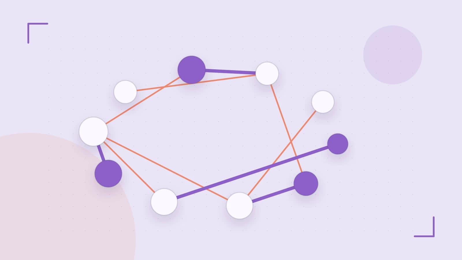 Editorial illustration of an algorithmic node graph with branching paths and a highlighted result