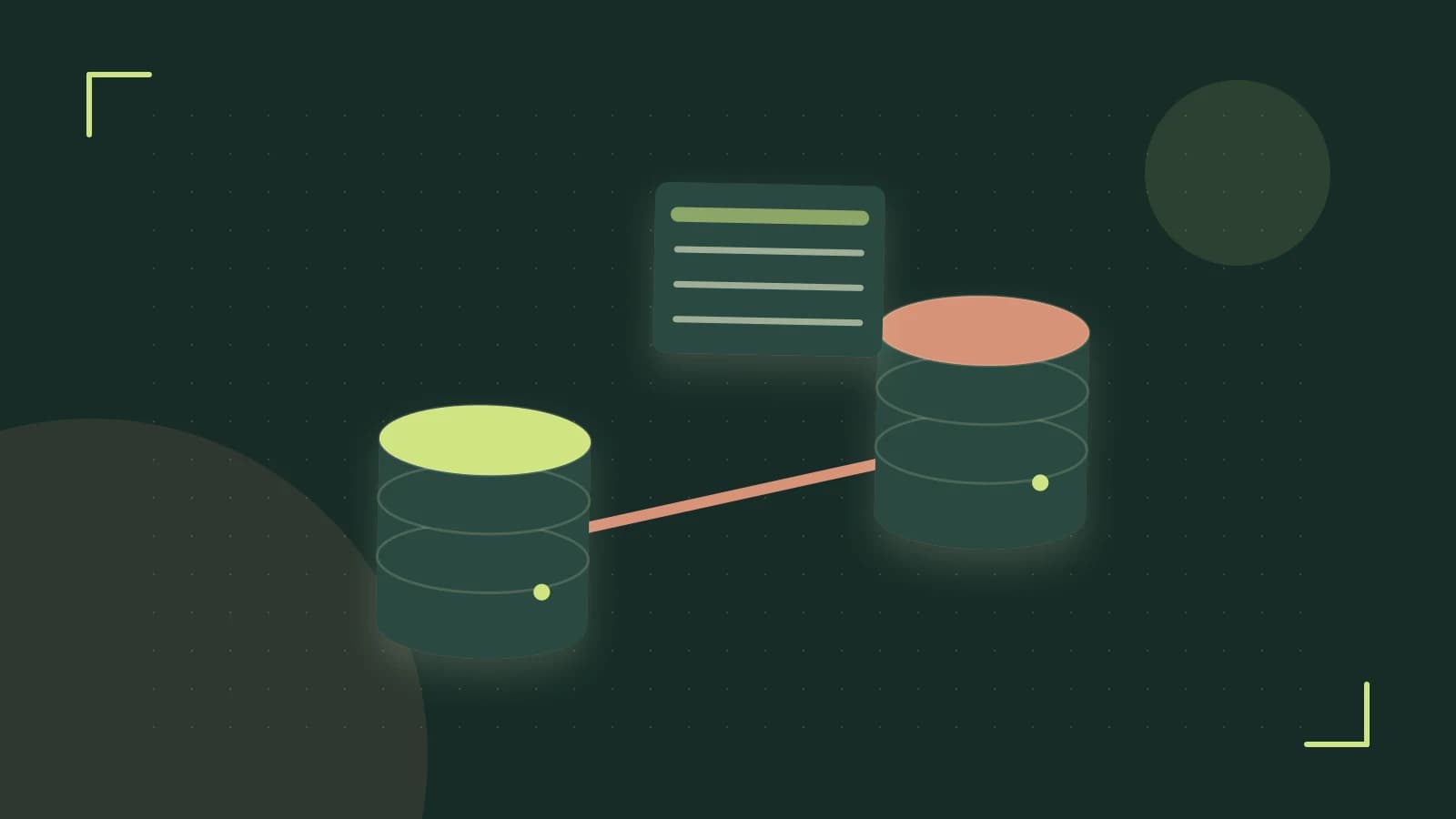 Editorial illustration of structured records, database cylinders and relationships between tables