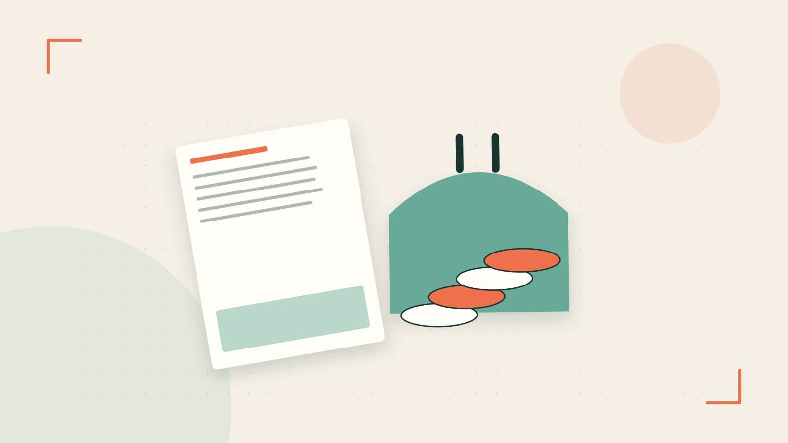 Editorial illustration of abstract coins, a payment card and a geometric financial chart without data labels