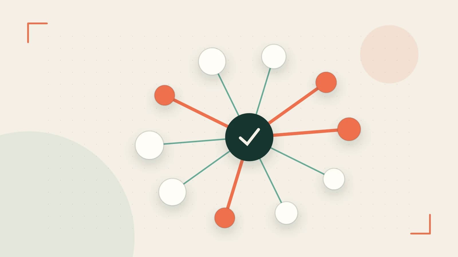 Editorial illustration of an algorithmic node graph with branching paths and a highlighted result