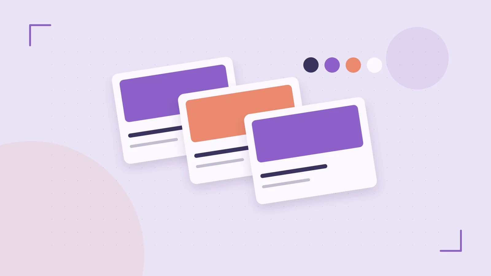 Editorial illustration of responsive browser layouts, overlapping design components and a color system