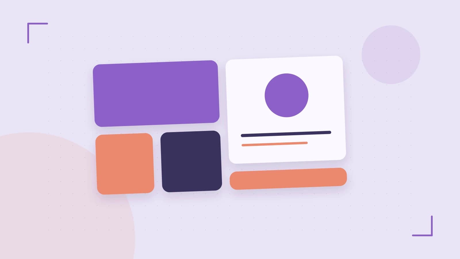 Editorial illustration of responsive browser layouts, overlapping design components and a color system
