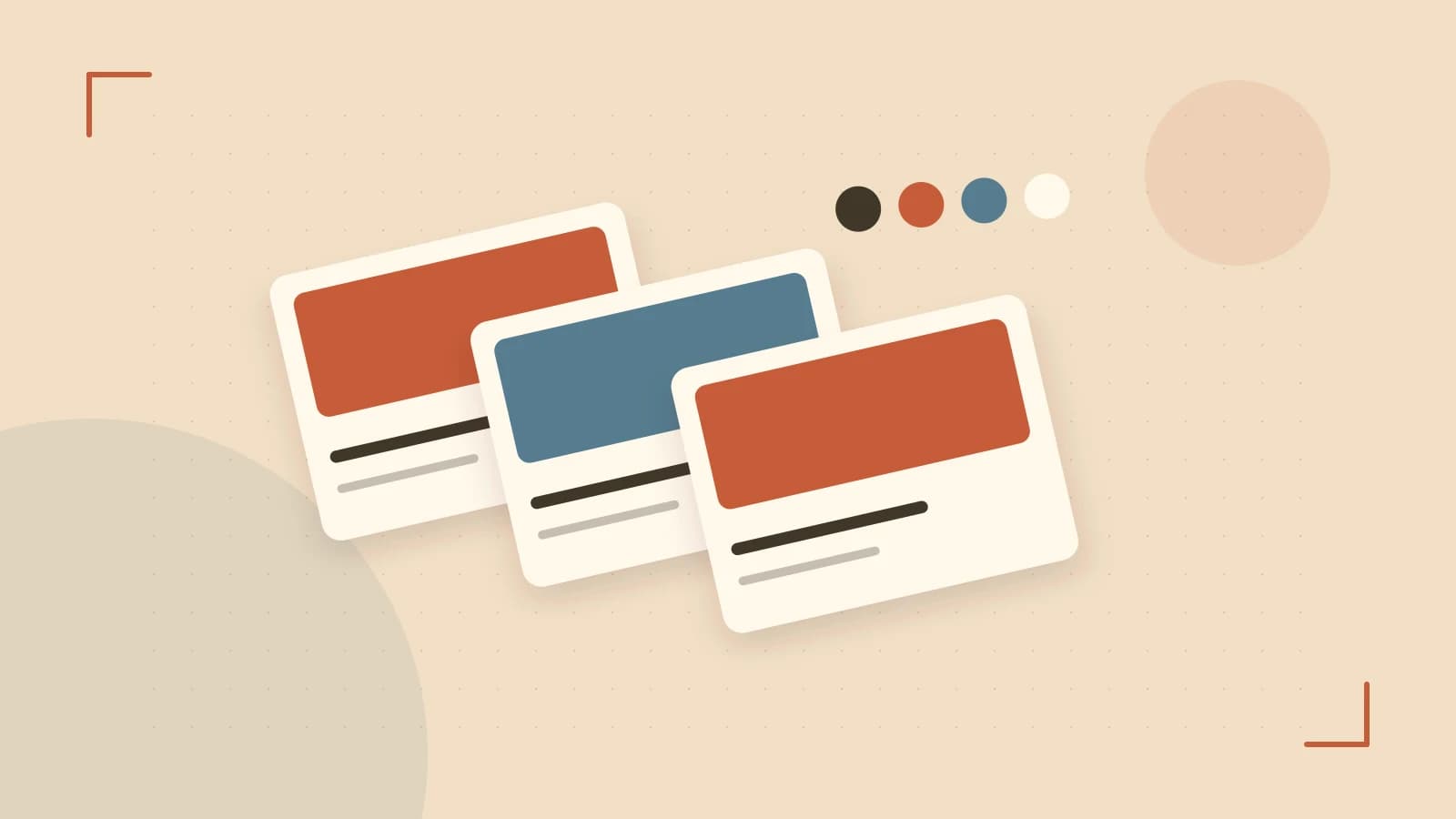 Editorial illustration of responsive browser layouts, overlapping design components and a color system