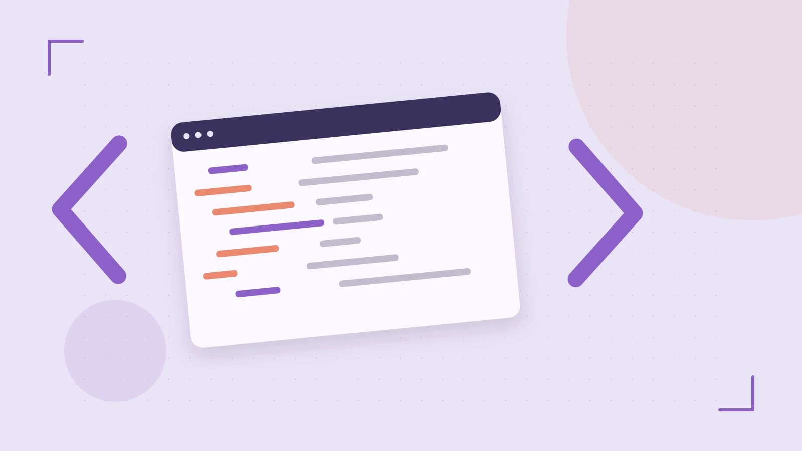 Editorial illustration of an abstract code editor, syntax blocks and oversized programming brackets