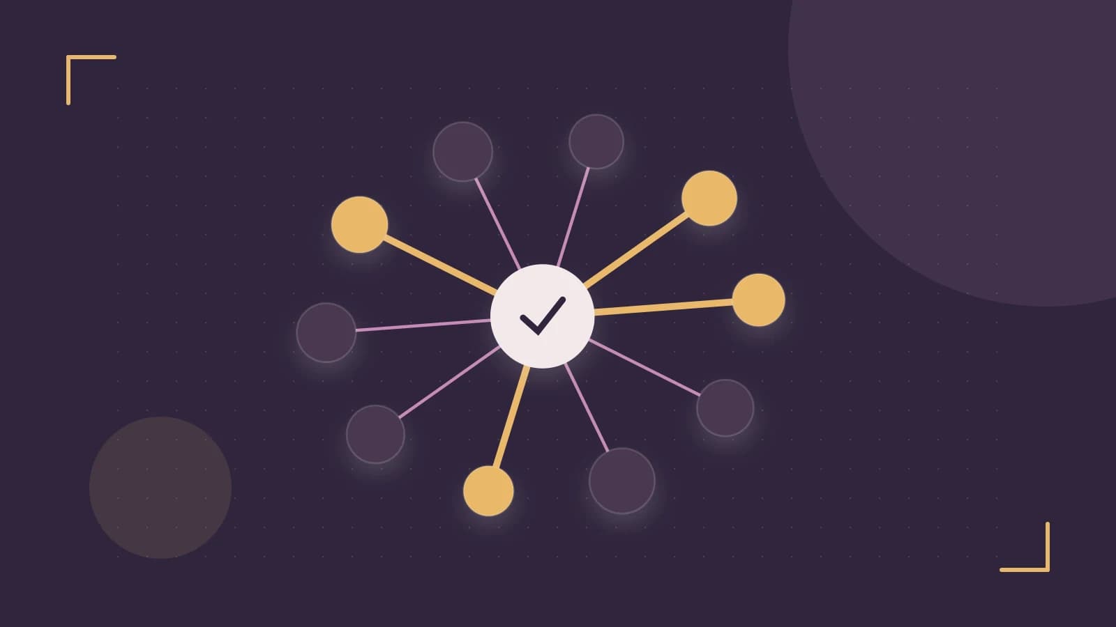 Editorial illustration of an algorithmic node graph with branching paths and a highlighted result