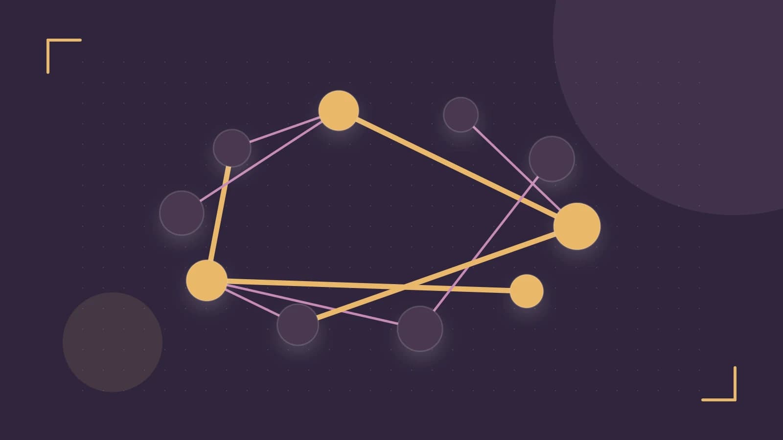 Editorial illustration of an algorithmic node graph with branching paths and a highlighted result