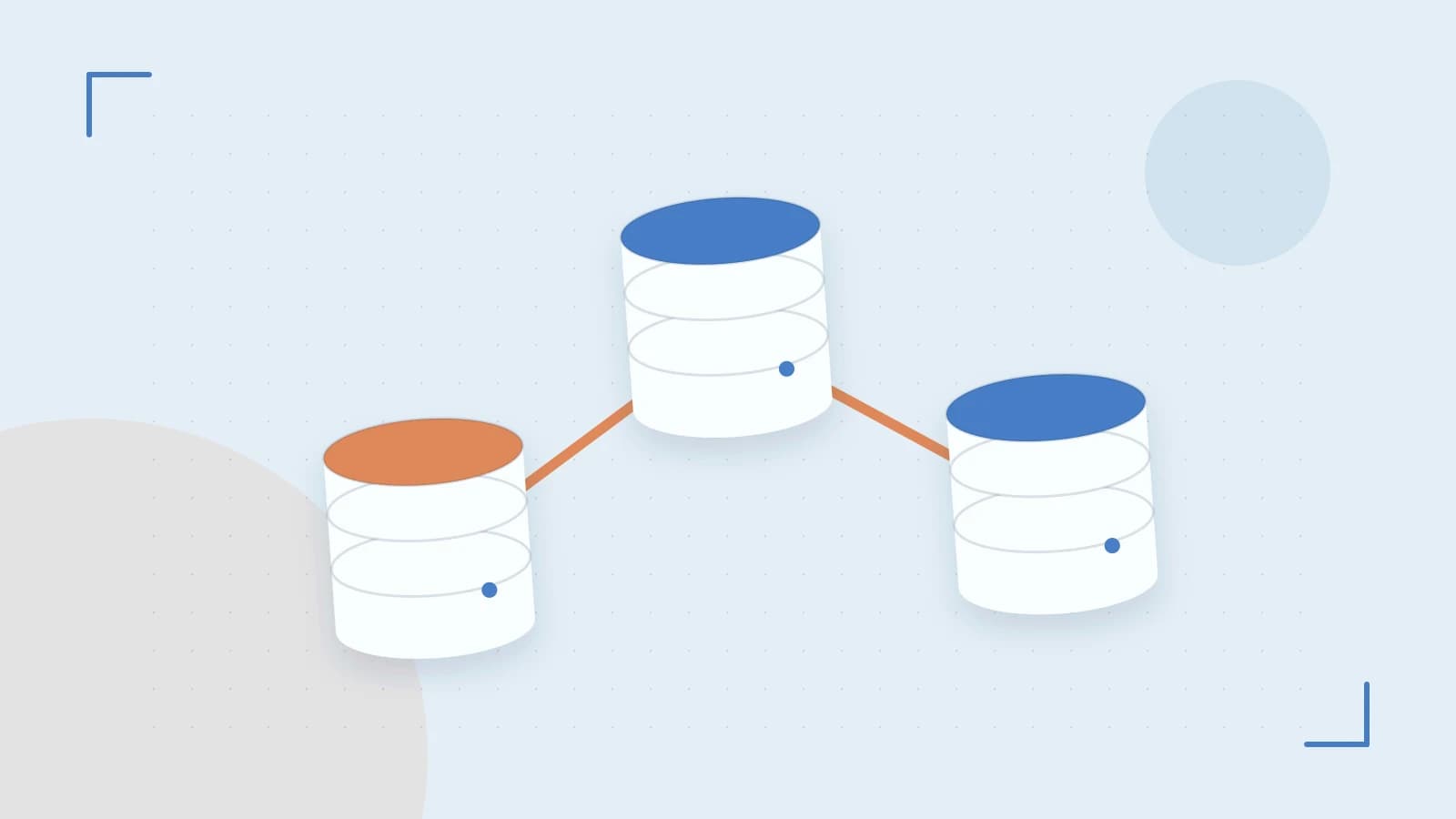 Editorial illustration of structured records, database cylinders and relationships between tables