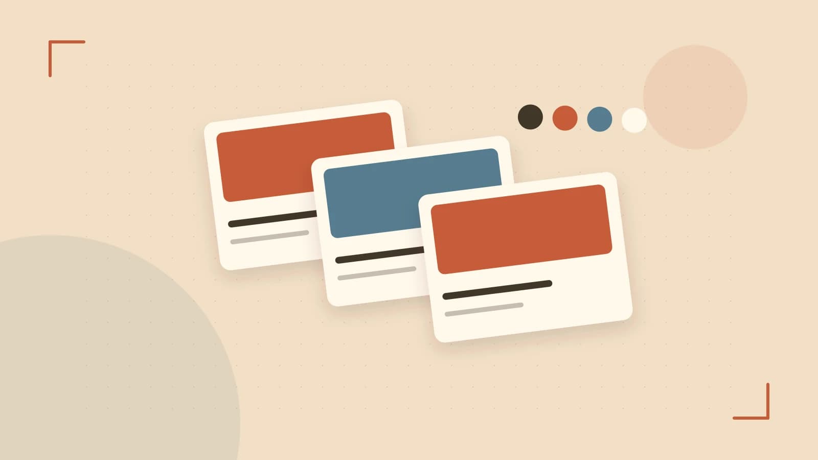 Editorial illustration of responsive browser layouts, overlapping design components and a color system