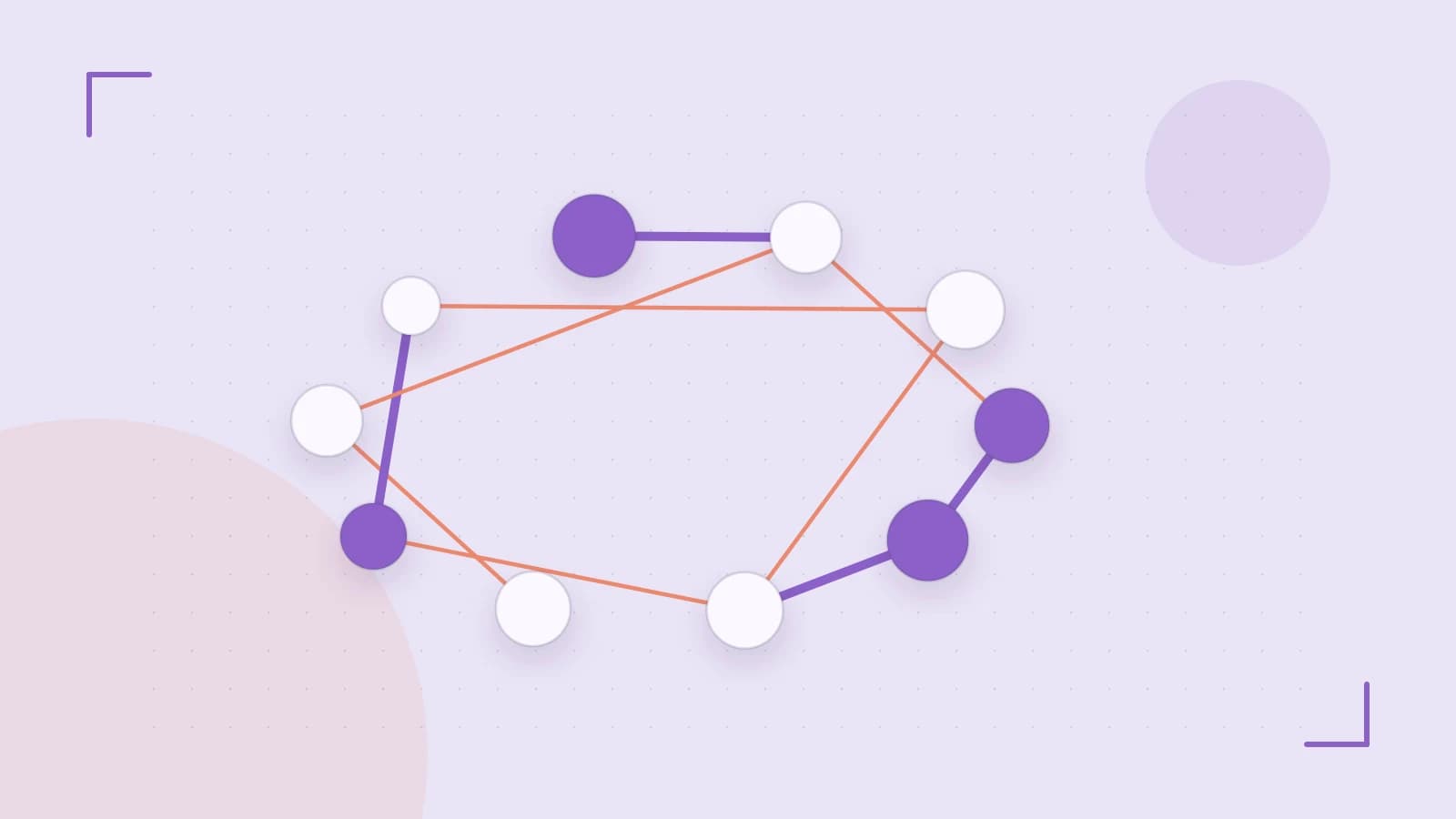 Editorial illustration of an algorithmic node graph with branching paths and a highlighted result