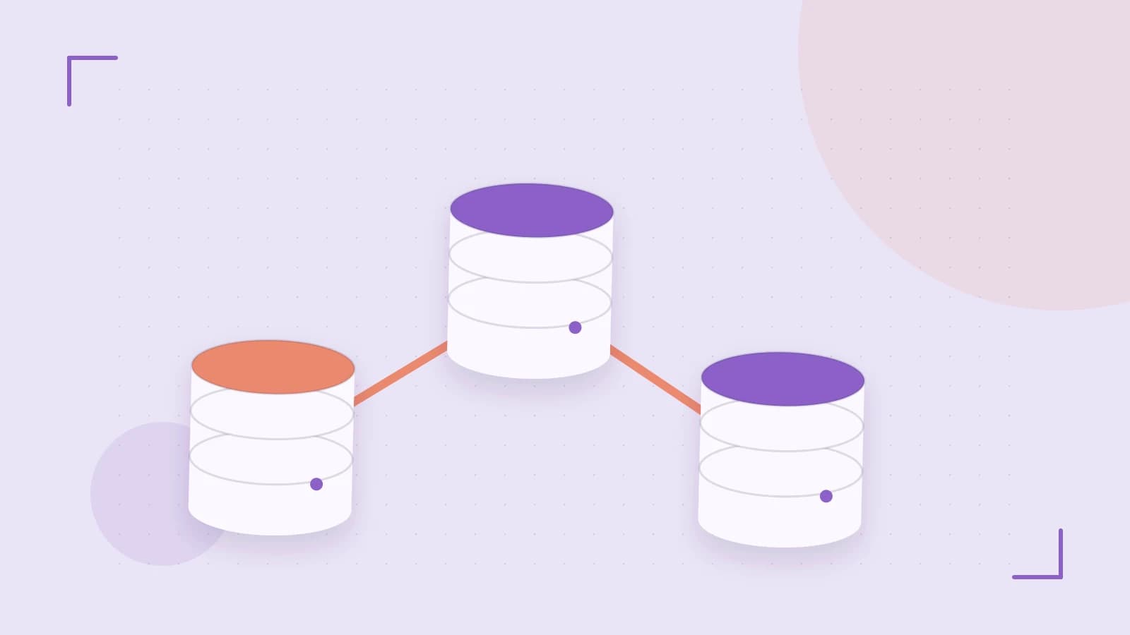 Editorial illustration of structured records, database cylinders and relationships between tables